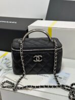 MINI VANITY TOP HANDLE CASE 17 IN BLACK CAVIAR SKIN SILVER-TONE PLATED METAL - Image 3