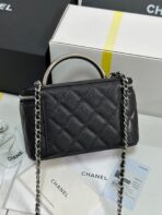MINI VANITY TOP HANDLE CASE 17 IN BLACK CAVIAR SKIN SILVER-TONE PLATED METAL - Image 5