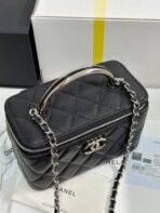 MINI VANITY TOP HANDLE CASE 17 IN BLACK CAVIAR SKIN SILVER-TONE PLATED METAL - Image 6
