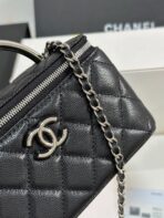 MINI VANITY TOP HANDLE CASE 17 IN BLACK CAVIAR SKIN SILVER-TONE PLATED METAL - Image 7