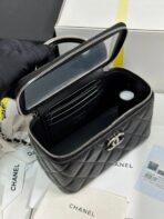 MINI VANITY TOP HANDLE CASE 17 IN BLACK CAVIAR SKIN SILVER-TONE PLATED METAL - Image 8