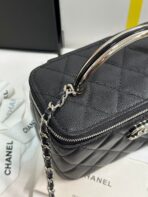 MINI VANITY TOP HANDLE CASE 17 IN BLACK CAVIAR SKIN SILVER-TONE PLATED METAL - Image 9