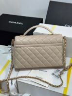 FLAP BAG WITH HANDLE 25 IN BEIGE LAMBSKIN GOLD PLATED METAL - Image 4