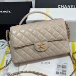 FLAP BAG WITH HANDLE 25 IN BEIGE LAMBSKIN GOLD PLATED METAL - Image 2