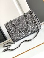 CC MINI 20 FLAP BAG IN SILVER SATIN RHINSTONES EMBELLISHED - Image 3