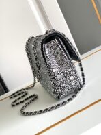 CC MINI 20 FLAP BAG IN SILVER SATIN RHINSTONES EMBELLISHED - Image 8