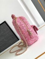CC CLASSIC MINI 18 BACKPACK LIGHT PINK WOOL TWEED MIXED FIBERS GOLD TONE METAL - Image 7