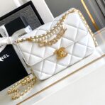 CC MINI 20 FLAP BAG IN WHITE LAMBSKIN GOLD HARDWARE - Image 2