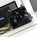 CC MINI 13 CLUTCH WITH STRAP IN BLACK LAMBSKIN ATTACH BOW - Image 2