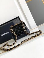 CC MINI 13 CLUTCH WITH STRAP IN BLACK LAMBSKIN AND PINK BOW - Image 6
