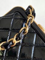 CC MINI 13 CLUTCH WITH STRAP IN BLACK LAMBSKIN AND PINK BOW - Image 4
