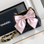 CC MINI 13 CLUTCH WITH STRAP IN BLACK LAMBSKIN AND PINK BOW - Image 2