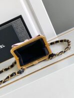 CC MINI 13 CLUTCH WITH STRAP IN BLACK LAMBSKIN AND PINK BOW - Image 9
