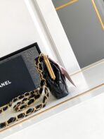 CC MINI 13 CLUTCH WITH STRAP IN BLACK LAMBSKIN AND PINK BOW - Image 8