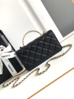 CC 18 FLAP BAG WITH HANDLE IN BLACK CALFSKIN - Image 5