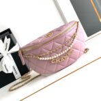 CC WAIST 24 BAG IN LIGHT PINK CALFSKIN WITH PEARL CHAIN AND GOLD HARDWARE - Image 2