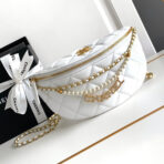 CC WAIST 24 BAG IN WHITE CALFSKIN WITH PEARL CHAIN AND GOLD HARDWARE - Image 2