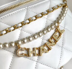 CC WAIST 24 BAG IN WHITE CALFSKIN WITH PEARL CHAIN AND GOLD HARDWARE - Image 7