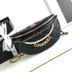 CC WAIST 24 BAG IN BLACK CALFSKIN WITH PEARL CHAIN AND GOLD HARDWARE - Image 2