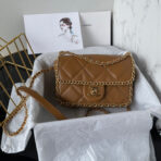 FLAP BAG 21 IN WALNUT BROWN QUILTED SOFT LAMBSKIN GOLD HARDWARE - Image 9