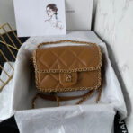 FLAP BAG 21 IN WALNUT BROWN QUILTED SOFT LAMBSKIN GOLD HARDWARE - Image 2