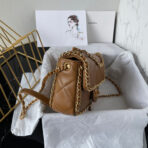 FLAP BAG 21 IN WALNUT BROWN QUILTED SOFT LAMBSKIN GOLD HARDWARE - Image 10