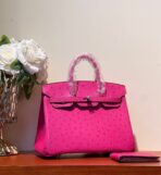 KELLY SELLIER 25 BAG IN BRIGHT PINK OSTRICH  WITH SILVER HARDWARE - Image 2