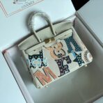 BIRKIN 25 BAG IN WHITE CREAM  WITH COLORFUL STICKER