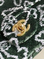FLAP BAG 21 IN BASIL GREEN MIX WHITE SHINY SEQUINS GOLD HARDWARE - Image 5