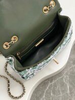 FLAP BAG 21 IN BASIL GREEN MIX WHITE SHINY SEQUINS GOLD HARDWARE - Image 10