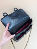 DOUBLE POCKETS FLAP BAG TOP HANDLE 24 IN BLACK LAMBSKIN GOLD HARDWARE - Image 8