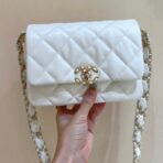 19 FLAP BAG 20 WHITE BODIN CALFSKIN GOLD HARDWARE - Image 2