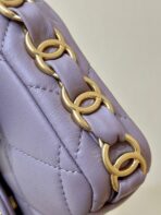 MINI FLAP BAG 16 IN BABY PURPLE LAMBSKIN GOLD DOUBLE C THICK CHAIN - Image 6