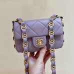 MINI FLAP BAG 16 IN BABY PURPLE LAMBSKIN GOLD DOUBLE C THICK CHAIN - Image 2