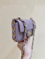 MINI FLAP BAG 16 IN BABY PURPLE LAMBSKIN GOLD DOUBLE C THICK CHAIN - Image 8