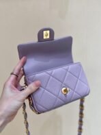 MINI FLAP BAG 16 IN BABY PURPLE LAMBSKIN GOLD DOUBLE C THICK CHAIN - Image 9