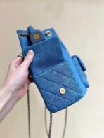 DRAWSTRING BUCKET BACKPACK 24 IN MALIBU BLUE DENIM GOLD HARDWARE - Image 3