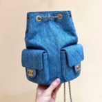 DRAWSTRING BUCKET BACKPACK 24 IN MALIBU BLUE DENIM GOLD HARDWARE - Image 2