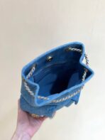 DRAWSTRING BUCKET BACKPACK 24 IN MALIBU BLUE DENIM GOLD HARDWARE - Image 8