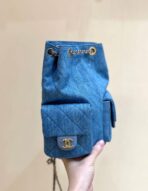 DRAWSTRING BUCKET BACKPACK 24 IN MALIBU BLUE DENIM GOLD HARDWARE - Image 9