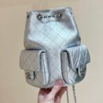 DRAWSTRING BUCKET BACKPACK 24 IN SILVER-TONE LAMBSKIN SILVER HARDWARE - Image 2