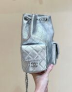 DRAWSTRING BUCKET BACKPACK 24 IN SILVER-TONE LAMBSKIN SILVER HARDWARE - Image 3