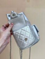 DRAWSTRING BUCKET BACKPACK 24 IN SILVER-TONE LAMBSKIN SILVER HARDWARE - Image 6
