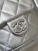 DRAWSTRING BUCKET BACKPACK 24 IN SILVER-TONE LAMBSKIN SILVER HARDWARE - Image 8