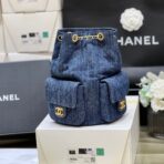 DRAWSTRING BUCKET BACKPACK 24 IN DARK BLUE DENIM GOLD HARDWARE - Image 2