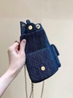 DRAWSTRING BUCKET BACKPACK 24 IN DARK BLUE DENIM GOLD HARDWARE - Image 3