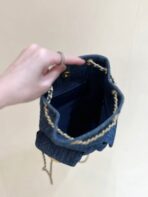 DRAWSTRING BUCKET BACKPACK 24 IN DARK BLUE DENIM GOLD HARDWARE - Image 4