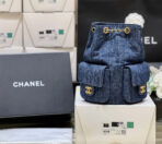 DRAWSTRING BUCKET BACKPACK 24 IN DARK BLUE DENIM GOLD HARDWARE - Image 5