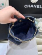 DRAWSTRING BUCKET BACKPACK 24 IN DARK BLUE DENIM GOLD HARDWARE - Image 7