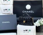 QUILTED FLAP BAG WITH HANDLE 20 IN BLACK LAMBSKIN GOLD PLATED METAL - Image 3
